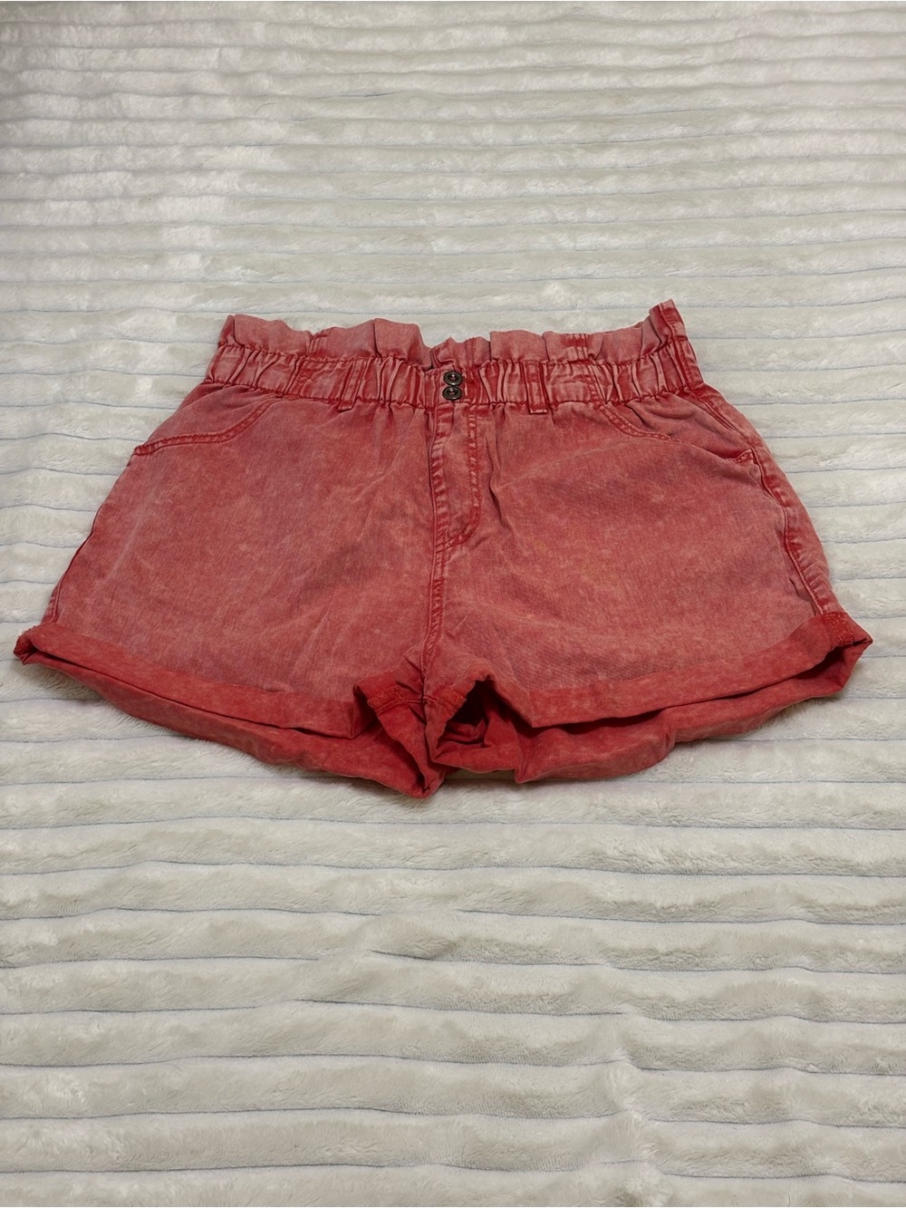 Wild Fable acid washed high rise paperbag waist cotton denim shorts sz M